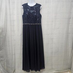 Alex Evenings Dress Blue Maxi Lace Sequins Formal Floral Evening Wedding 14